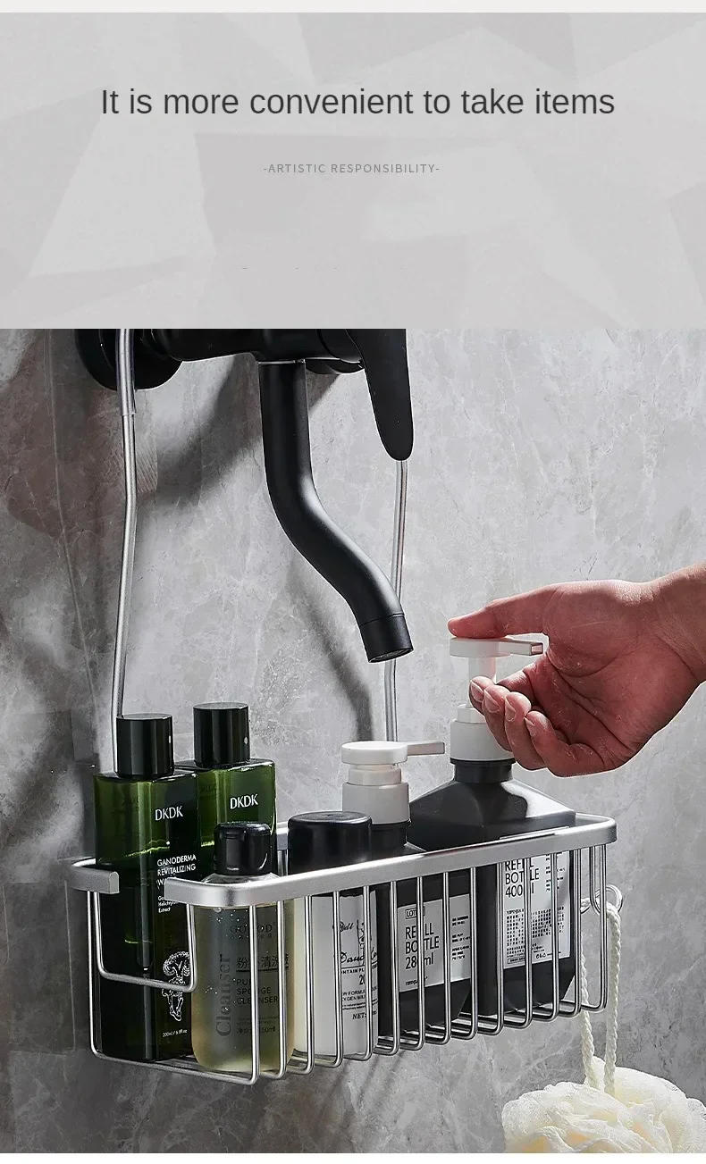 Description Picture 3 of itemAluminium Bathroom Shelf Without Drilling, Shower Shelf Shelves Shampoo Holder, Basket Storage Organizer Bathroom Accessories