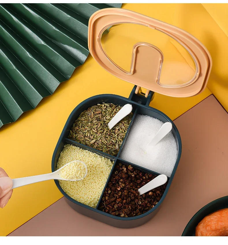 Description Picture 5 of itemPlastic Four - style Materials Seasoning Pot with A Cover, Kitchen Multi - style Materials Box with Spoon Set, Salt Pot