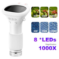 1000X Pocket Microscope for Kids 2 Inch IPS Screen Lab Digital Microscopes Equipment with 8 LED Light Mini Portable Microscopes