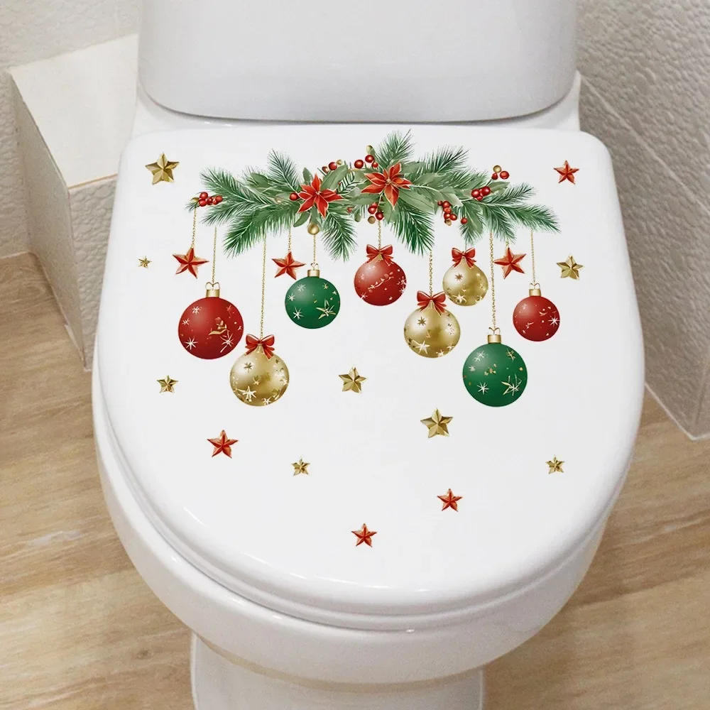 Description Picture 5 of itemChristmas Hanging Ball Toilet Stickers Xmas Star Balls Sticker Merry Christmas Home Toilet Decor Stickers Happy New Year 2025