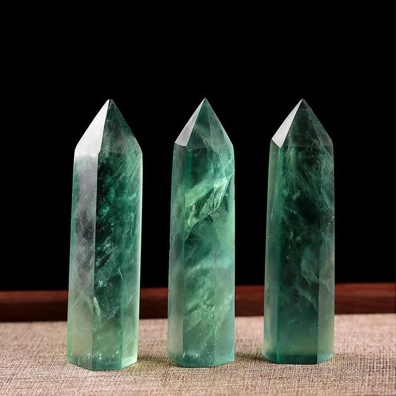 Description Picture 3 of itemNatural Green Fluorite Single Pointed Pillar Crystal Healing Stone Natural Green Quartz Room Decor Polished Obelisk Carved Craft