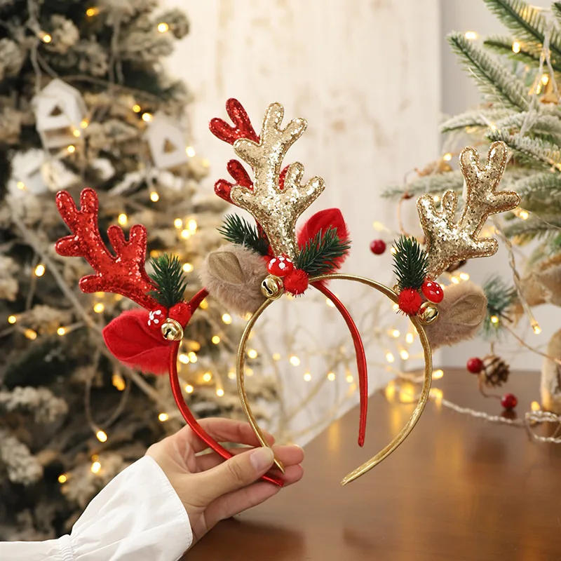 Description Picture 4 of itemChristmas Headband Xmas Elk Horn Bell Sequin Christmas Hair Band Girls Happy New Year Photo Props Merry Christmas Decor