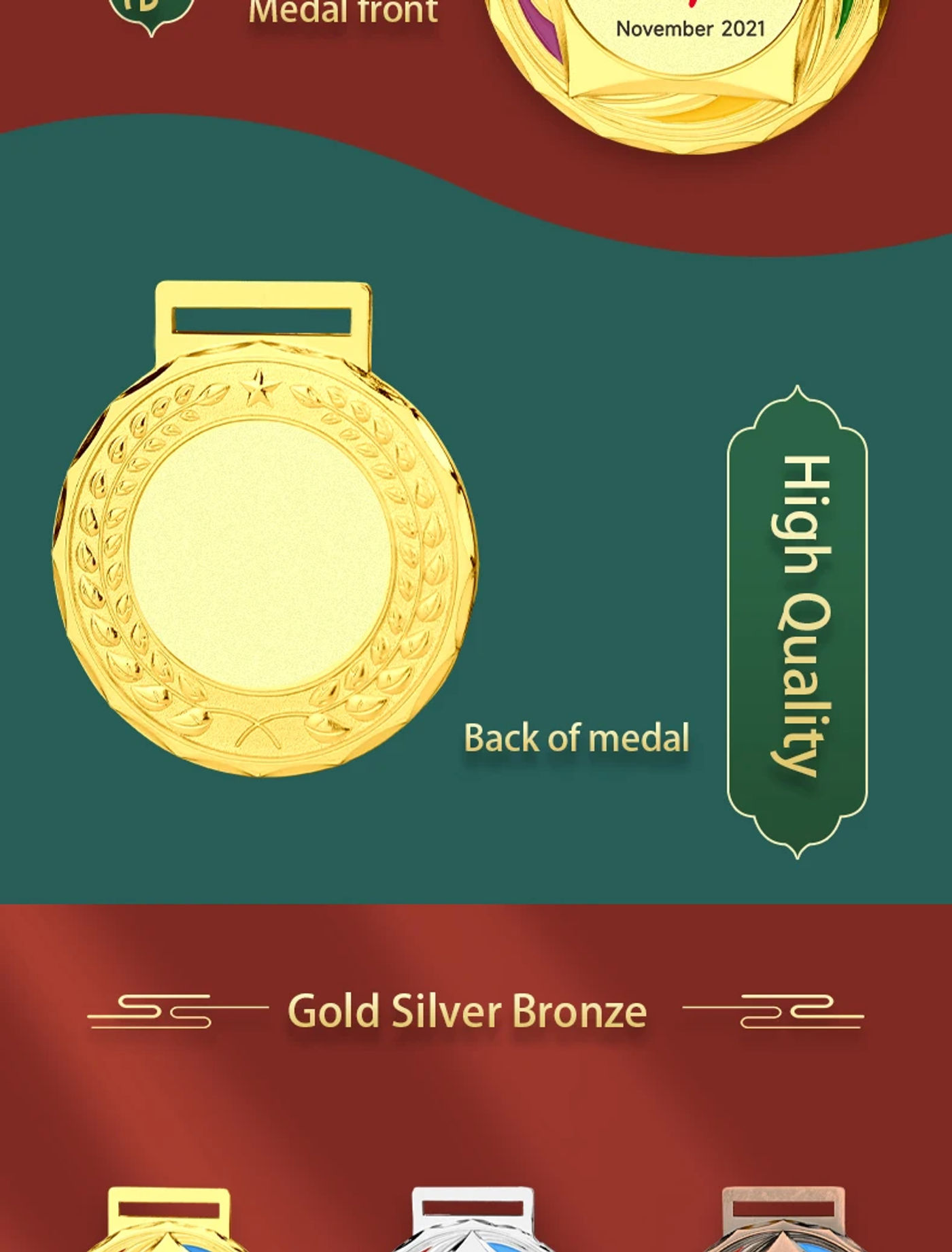 Description Picture 4 of itemBlank Medals Metal Award Medals with Neck Ribbon Gold Silver Bronze Generic Medal For Any Competition Sports Souvenir Free Print