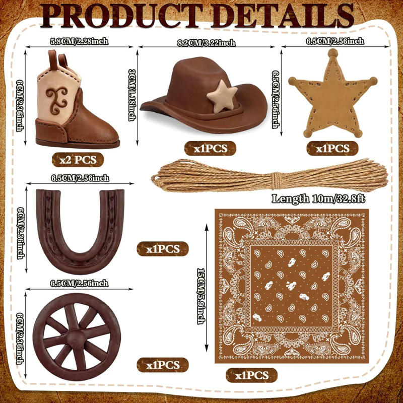 Description Picture 3 of itemCowboy Cake Decorations Cowboy Hat and Boot Cake Toppers Western Cowboy Birthday Baby Shower for Western Theme Party Supplies