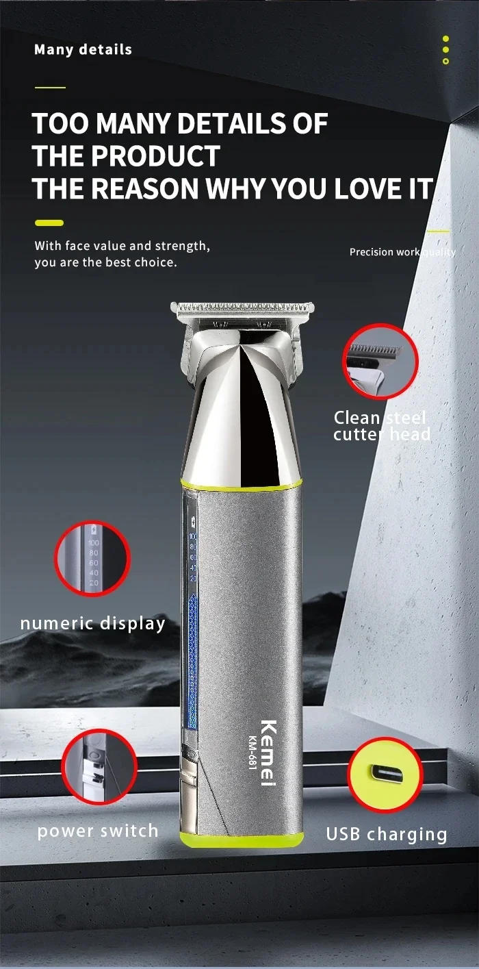 Description Picture 6 of itemKemei All In One Beard Hair Trimmer For Men Adjustable Clipper Electric Shaver Body Groomer Facial Nose Ear trimer rechargeable