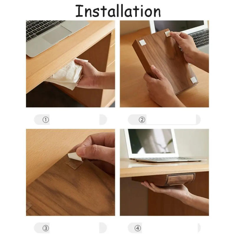 Description Picture 3 of itemPull Type Under Desk Natural Adhesive Bamboo/Walnut Home Storage Hidden Drawer Stationery Container Wooden Storage Drawer