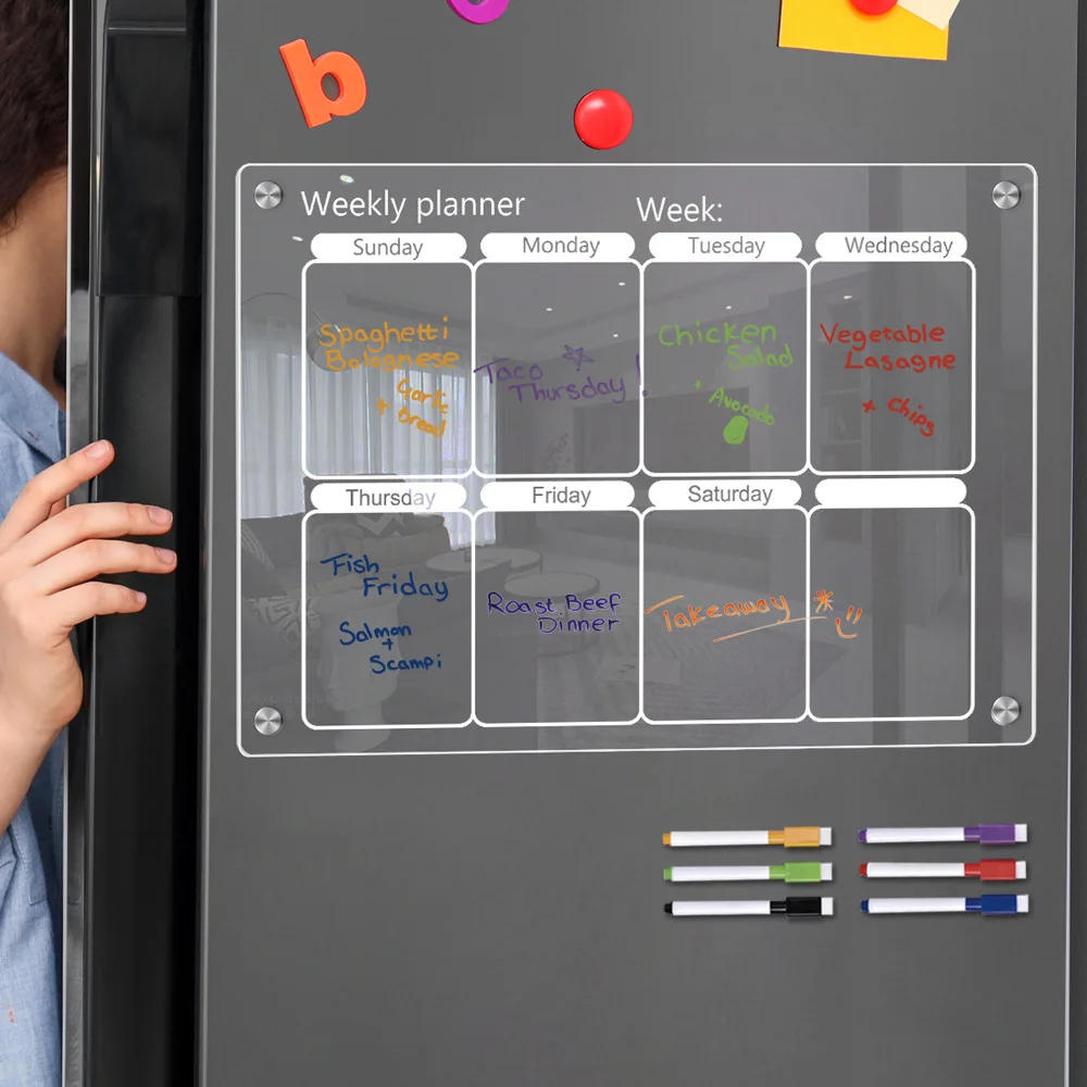 Description Picture 3 of itemPYLV Fridge Magnet Sticker Calendar Board Planner Reusable Magnetic Dry Erase Board Schedule Transparent Acrylic Fridge Message