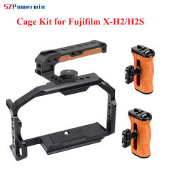 Powerwin Camera Cage For Fujifilm X-H2/H2S XH2 XH2S Wood Handgrid Handle Kit Aluminum Alloy Multifunctional Arri Locating Screw