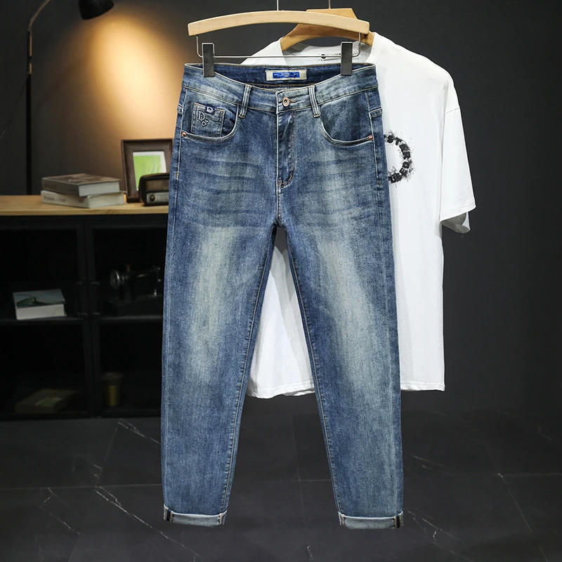 Description Picture 6 of itemMen Korean Streetwear Style All-match Soft Jeans Embroidered Elastic Punk Denim Pants Baggy Patchwork Pencil Washed Trousers