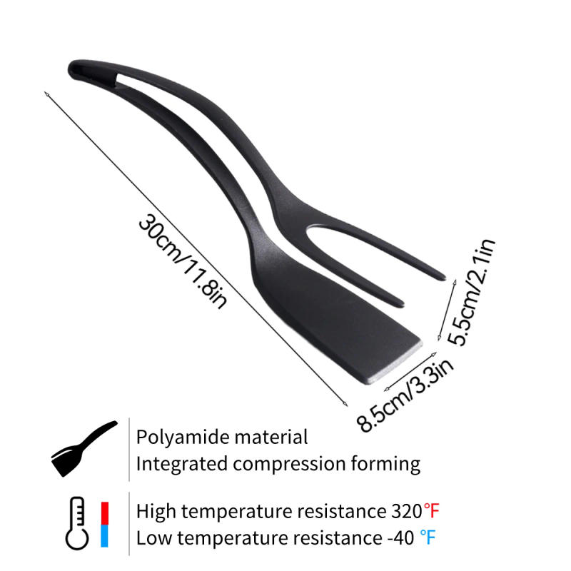 Description Picture 3 of item2 In 1 Shovel Clip Silicone Grip Flip Tongs Egg Steak Spatula Tongs Clamp Pancake Fried Turners Cooking Tool Kitchen Accessories