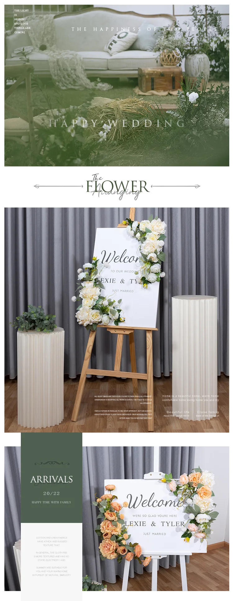 Description Picture 2 of item50CM Outdoor Wedding Welcome Sign Guide Sign Hotel Decoration Water Sign Flower Artificial Silk Flower Wedding Prop