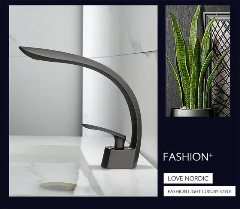 Description Picture 6 of itemBasin Faucet Brushed Gold Bathroom Mixer Tap Grey/Black Wash basin Single Handle Hot and Cold Waterfall