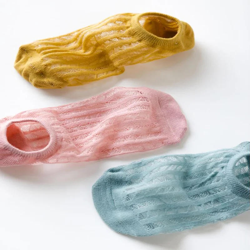 Description Picture 5 of item5 Pairs Summer Women Mesh invisible Socks Solid Breathable non-slip Low Cut Socks Thin Female Slipper No show Socks