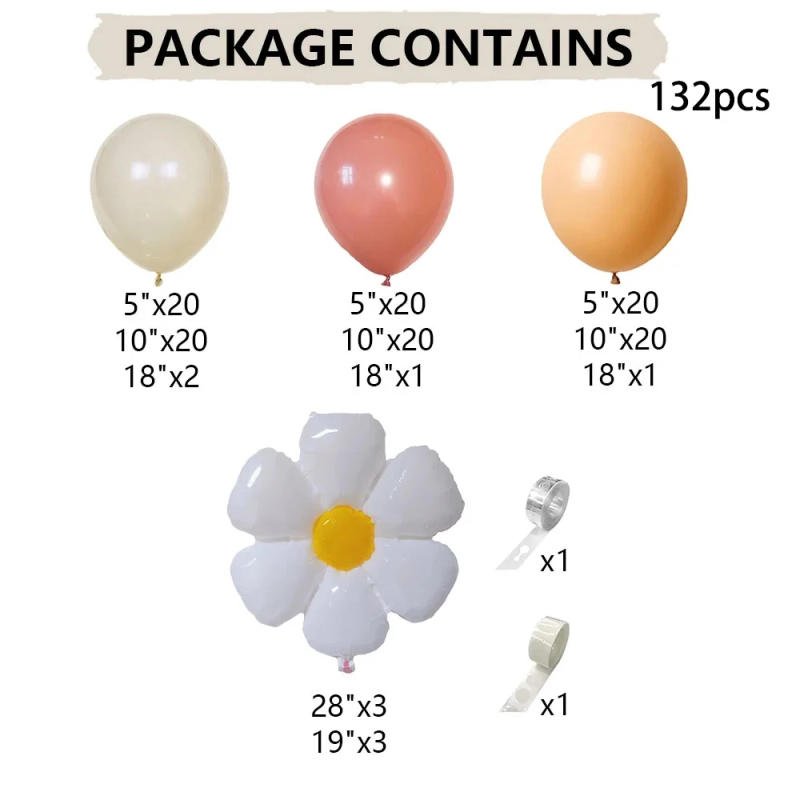 Description Picture 4 of item132Pcs White Daisy Sunflower Themed Balloon Arch Kit Black Pink Yellow Latex Bal for Wedding Birthday Baby Shower Party Decors