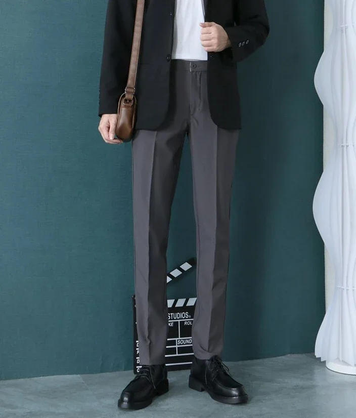 Description Picture 5 of itemKhaki Man Suits Pants Slim Fit Tressed Trousers for Men Brown Spring Clothes Tailoring Spandex Dress Classic New in Designer Up