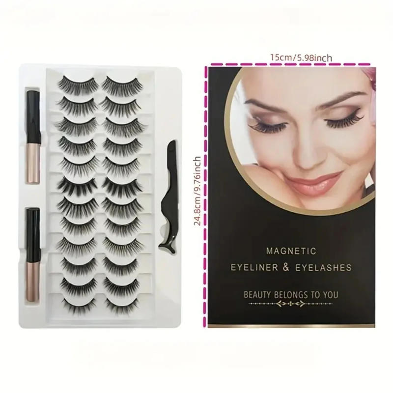 Description Picture 3 of item12 pairs of magnetic false eyelash sets, with eyeliner, natural makeup effect, reusable, curling magnetic eyelash sets