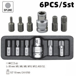 6 in 1 Torx Screwdriver Bits 12 Point Spline 10mm Hex Shank Impact Bit M5 M6 M8 M10 M12 with 1/2" Drive Socket Adapter