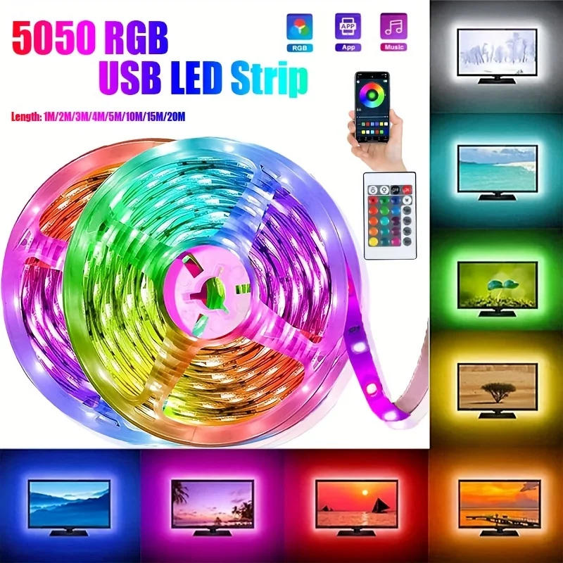 Description Picture 2 of itemRGB LED Strip Lights 5050 Bluetooth APP IR Remote Control USB 1M 2M 3M 4M 5M 10M 15M 20M Festival Deco Backlight For Home