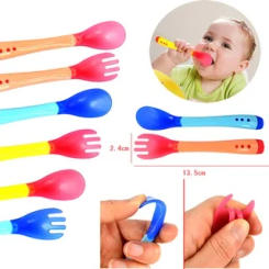 2 Pcs/Set Baby Training Fork Spoon Set Silicone Baby Feeding Spoon And Fork Set Food Grade Newbornrn Accessories Feeder Spoon