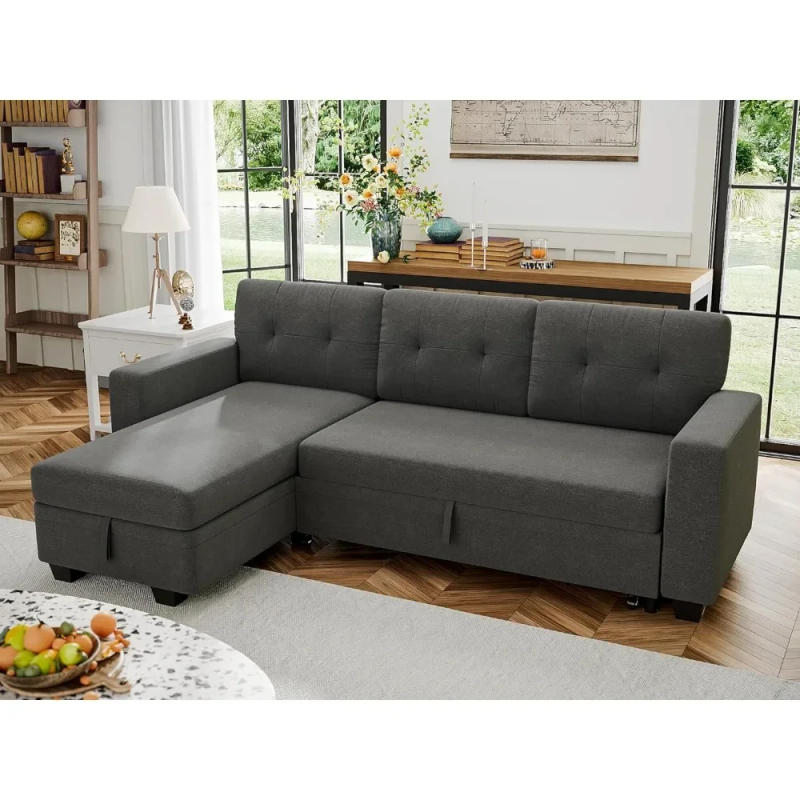 Description Picture 5 of itemSofa Bed Reversible Convertible Sleeper Pull Out Couches with Storage Chaise, Linen Fabric Furniture for Living Room, Apartment