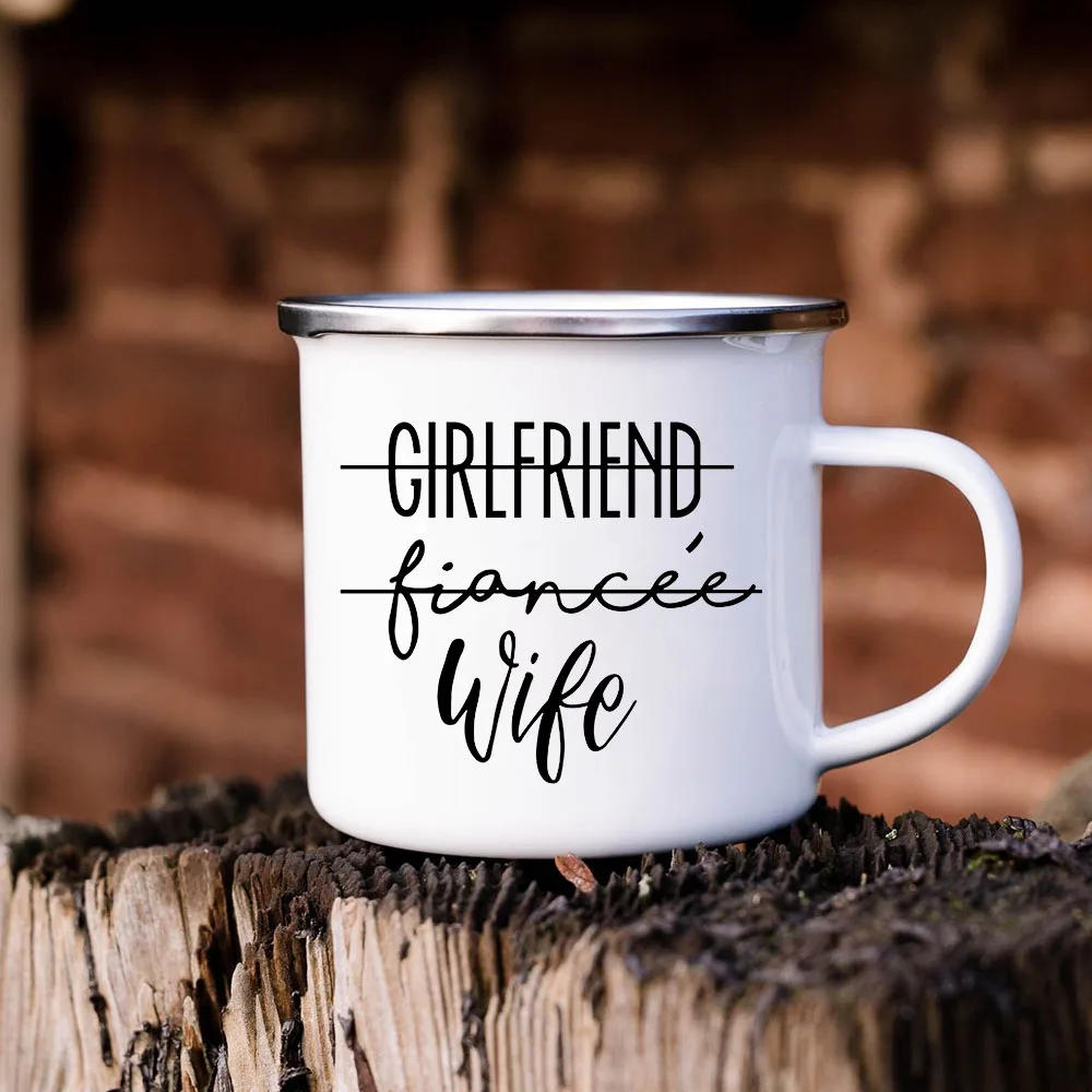 Description Picture 6 of itemGirlfriend Fiancee Wife&boyfriend Fiance Husband Couples Creative Enamel Mugs Outdoor Travel Camping Bonfire Coffee Water Cups