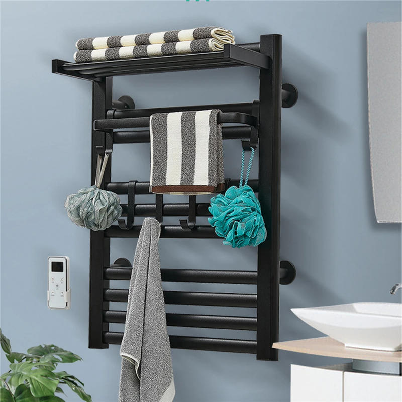 Description Picture 4 of itemTowel Warmer Rack Bathroom Heated Towel Drying Racks Wall Mounted Stainless Steel Black Bath Towel Heater with Remote Control