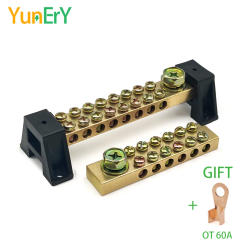 Terminal Block 10*18mm 8/10/12/16/20/24/30/40/50 Way One In Multiple Out High Current Double Neutral Ground Connector Brass Bar
