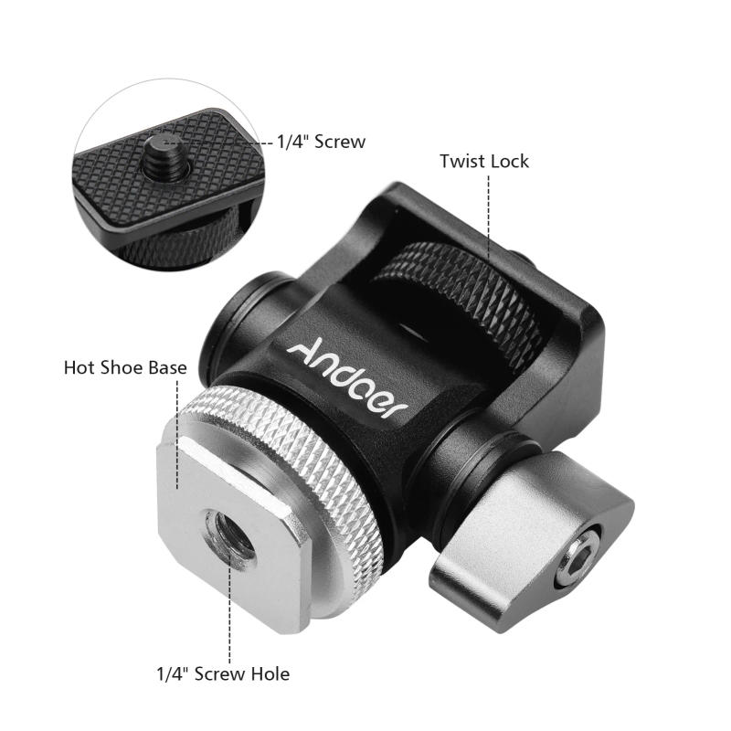 Description Picture 5 of itemAndoer Mini Monitor Mount Tripod Head Cold Shoe Adapter 1/4 Inch for Mounting Camera Monitor Flash Microphone LED Fill Light