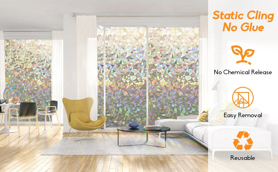 Description Picture 4 of itemPrivacy Window Films No Glue Static Adhesive Glass Film for Decorative Bathroom Living Room Kitchen Rental Apartment Rainbow