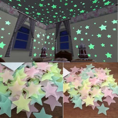 100pcs/set  Pvc Stars Glow Stickers Luminous in Dark Night Wall Art 3D Home Decals for Kids Room Ceiling Switch Decoration