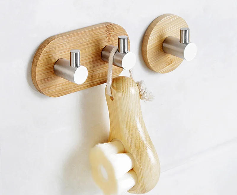 Description Picture 5 of itemAdhesive Bamboo Stainless Steel Hook Rack Wall Clothes Bag Key Hanger Hook Kitchen Bathroom Door Towel Rack Shelf