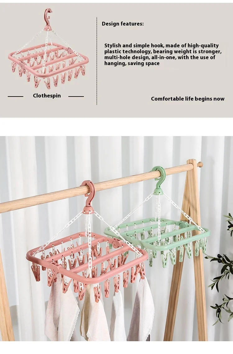 Description Picture 2 of item32 Clips Clothes Drying Hanger PP Windproof Clothespin for Underwear Sock Household Foldable Multi Functional Laundry Racks