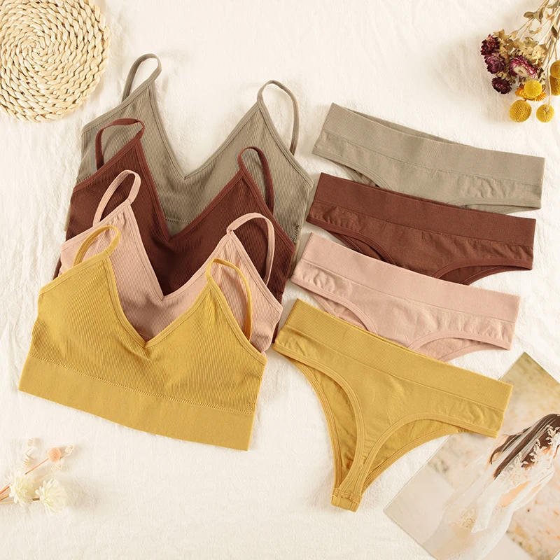 Description Picture 4 of itemCHRLEISURE Women Underwear Set Wireless Lingerie Panties Bra Sexy G-String Seamless Tank Crop Top Brassiere New