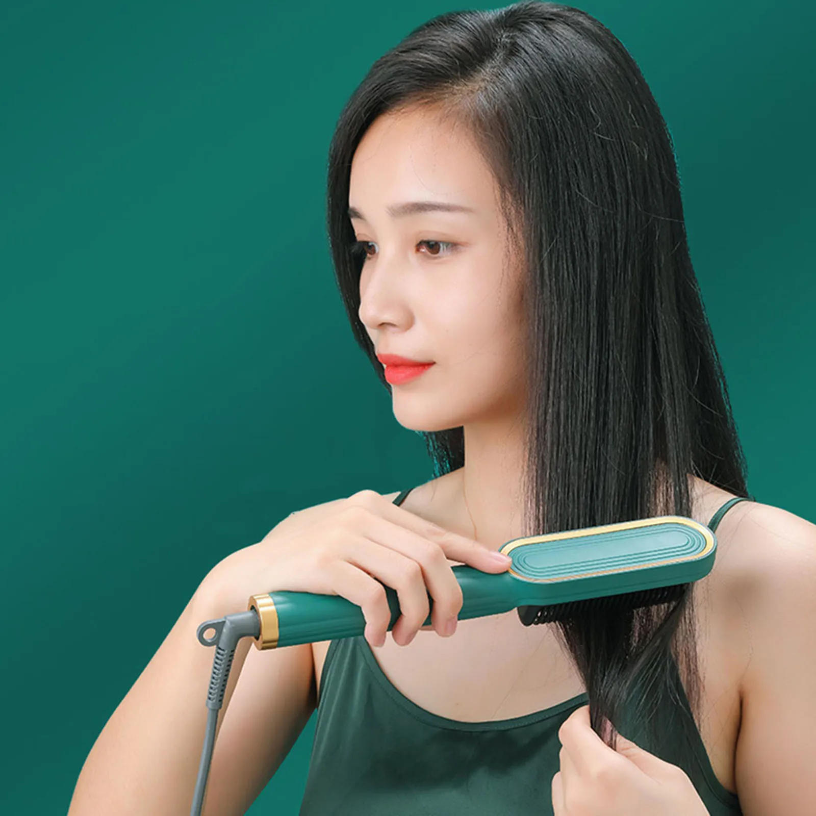 Description Picture 4 of item2 In 1 Electric Professional Negative Ion Hair Straightener Brush Curling Comb with Lcd Display Hair Curling Tool Straight Brush