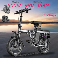 Ebike F12 500W 48V 15AH Folding Electric Bike/14 Inch Fat Tire Electric Bike/Moped with Pedal Drop for Transport EBike
