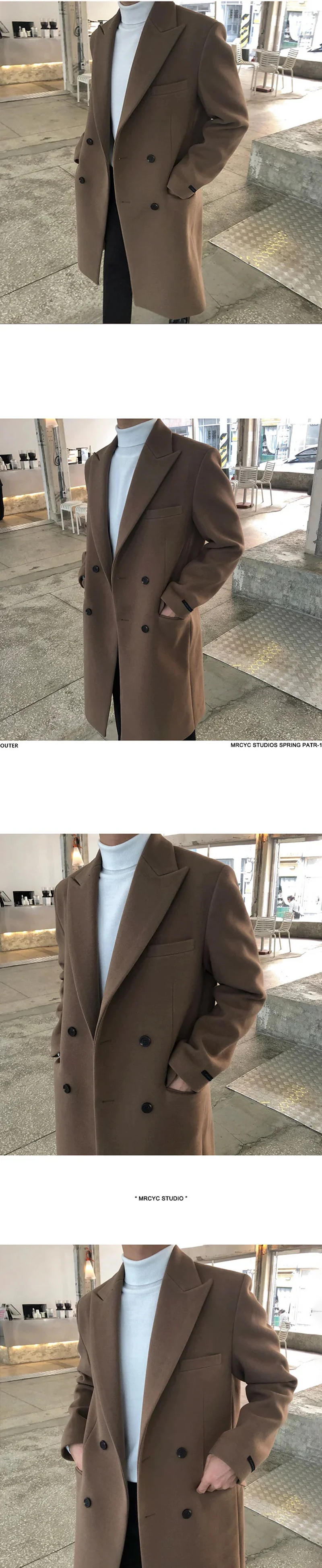Description Picture 3 of itemMen's Autumn Winter Long Woolen Coat Windbreaker New Korean Trendy Clothes Thicken Overcoat Gentleman Elegant Trench
