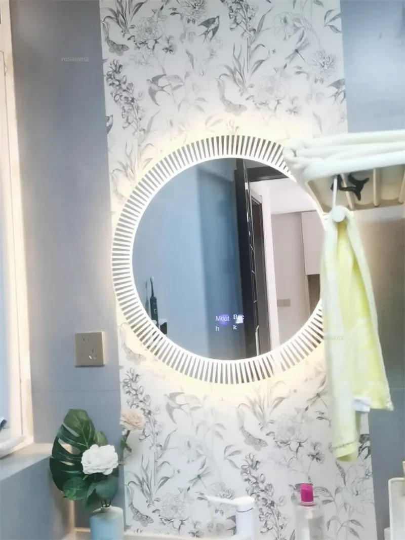 Description Picture 3 of itemNordic Style Smart Bath Mirrors Wall Mounted Toilet Round Mirrors Home Bathroom Led Luminous Dressing Mirror with Touch Screen