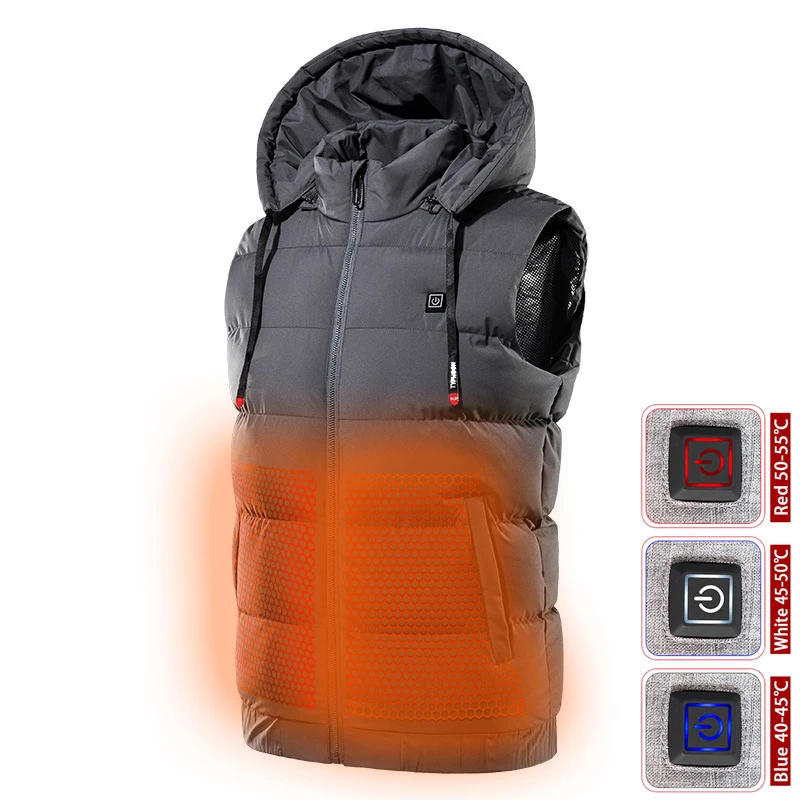 Description Picture 4 of itemWinter Electric Heated Hooded Vest Thermal Waterproof Jacket USB Charging Vest Adjustabe Heating Warmer Pad Hiking Warm Jacket
