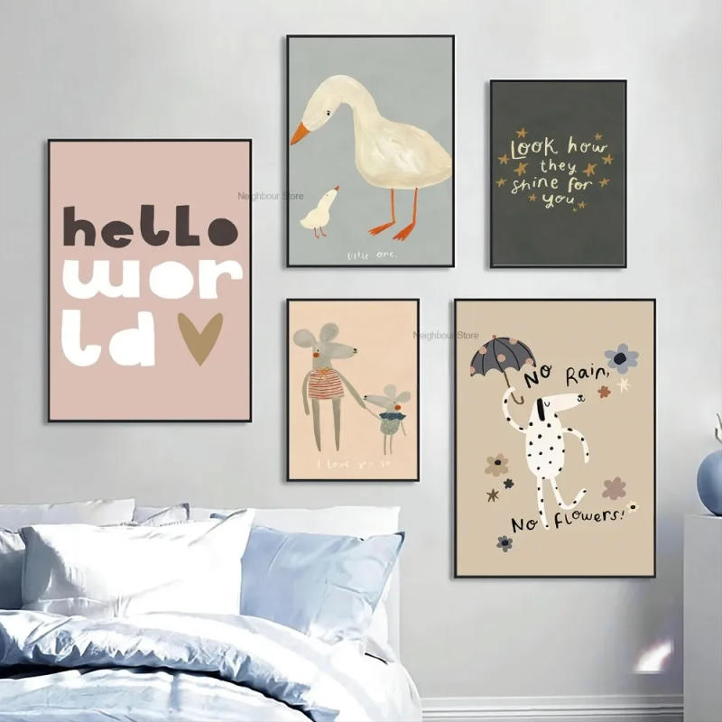 Description Picture 5 of item1pc Nordic Cartoon Fox Rabbit Kindergarten Poster Stickers Art Wall Murals Decor Game Room Decor Gifts Kawaii HD Painting Cat