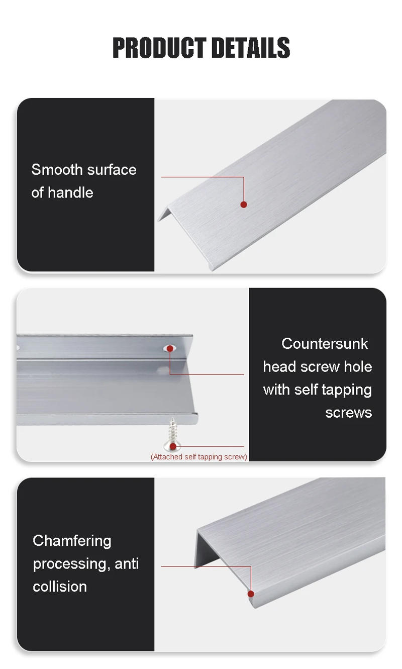 Description Picture 3 of itemEdge Finger Pulls Cabinet Kitchen Hardware Drawer Pull Cupboard Flat Hidden Dresser Bar Door Handles Furniture Easy Installation