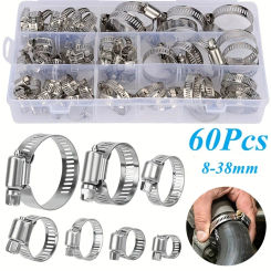60-Pack Stainless Steel Hose Clamps: Versatile 8-38mm Adjustable Range, Durable & Leak-Proof – Perfect for Secure Sealing!