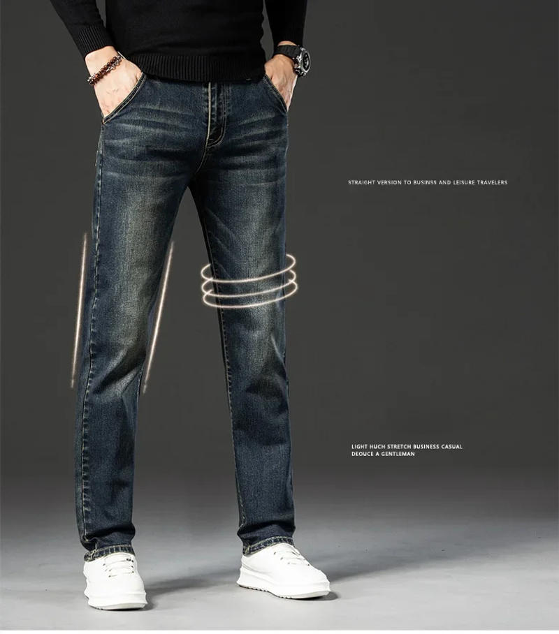 Description Picture 3 of itemRetro Men's Stretch Straight Jeans Washed Fashion Distressed Baggy Denim Trousers Male Full Length Classic Brand Pants