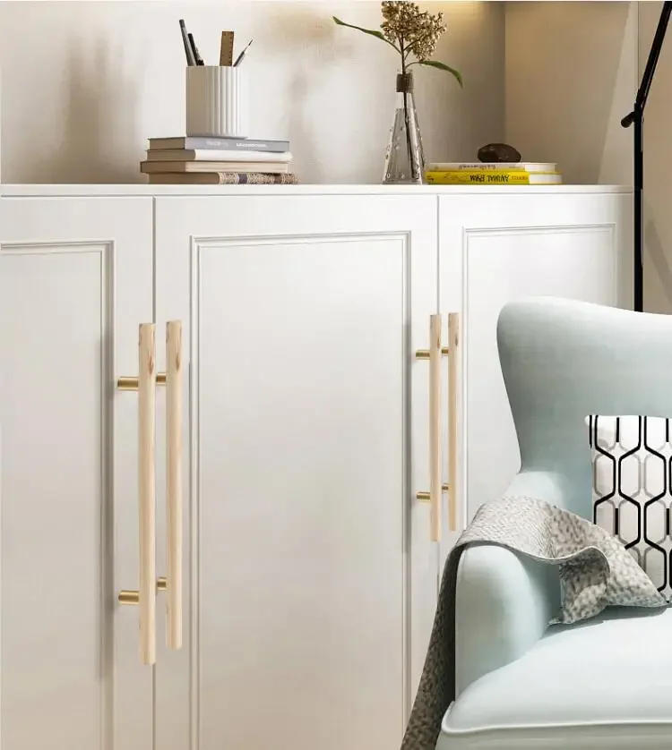 Description Picture 5 of itemNatural Walnut + Brass Furniture Handle Kitchen Cabinet Door Handles Drawer Pulls Wooden Long Handles for Furniture Hardware