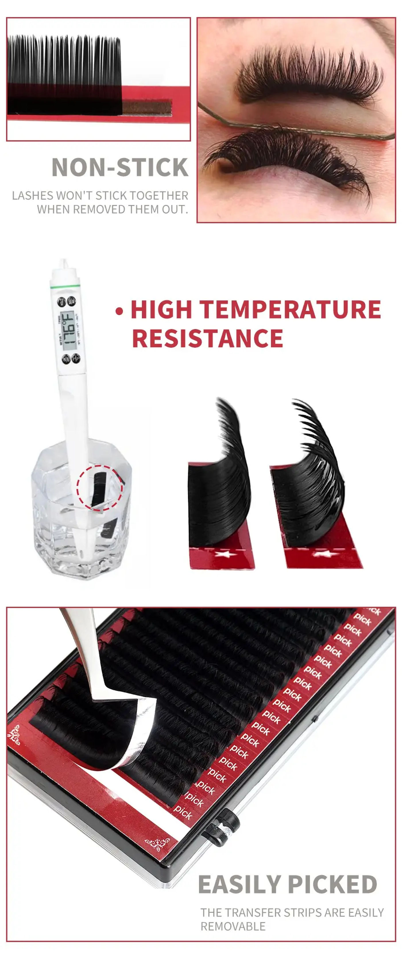 Description Picture 4 of item20Lines Dark Black Lash Extension 8-16mm And 17-25mm Mixed Lash Trays Individual Eyelash Extension