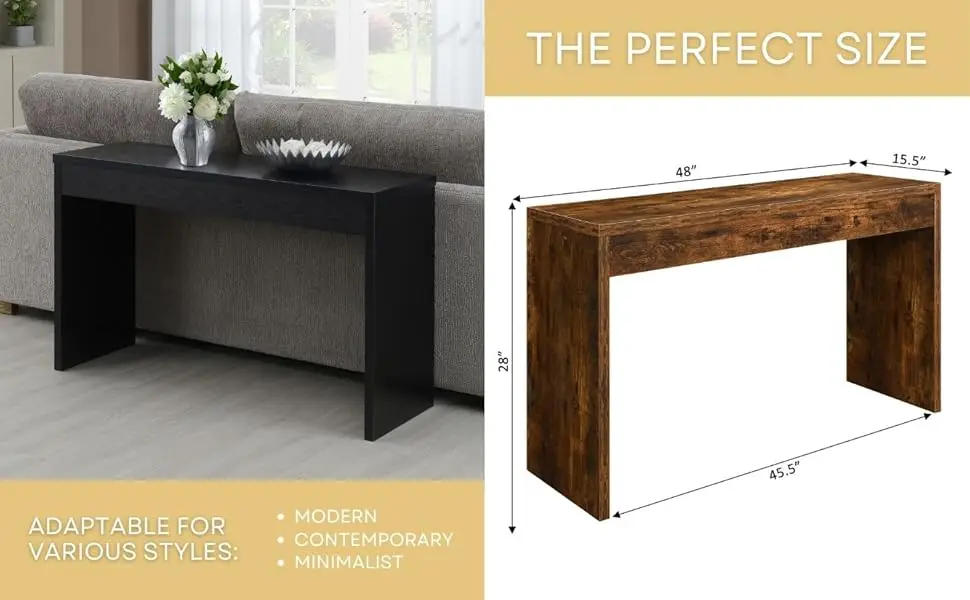 Description Picture 5 of itemConsole Table 48" - Contemporary Desk, Entryway, or Vanity Table for Hallway, Living Room, Office, Cappuccino