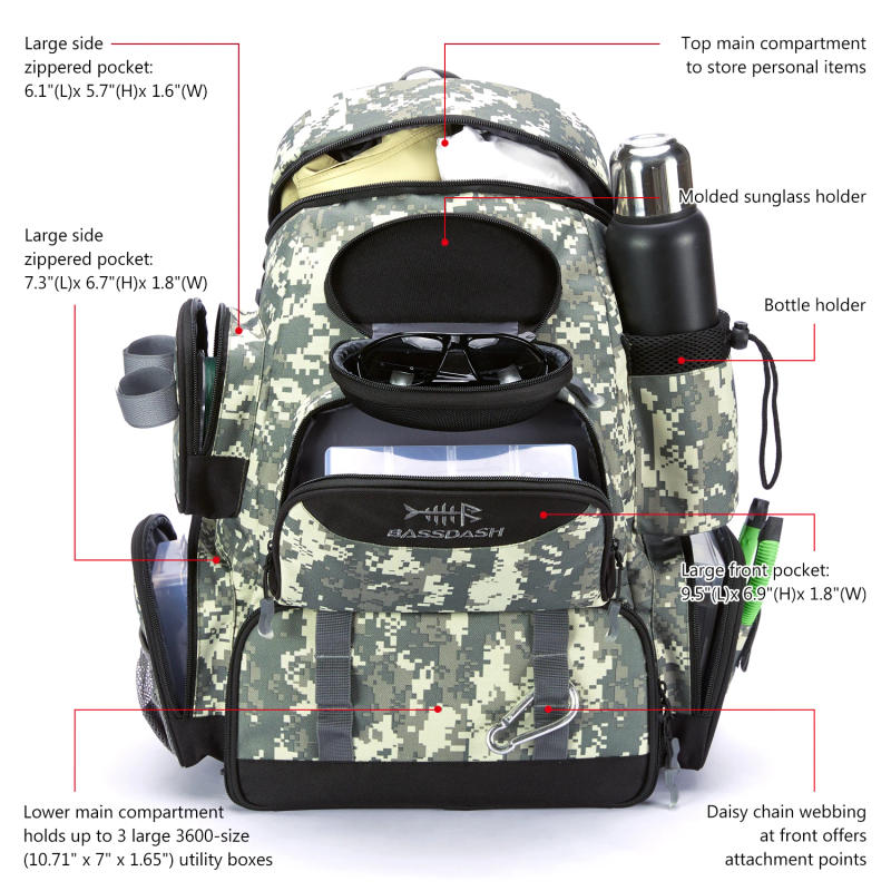 Description Picture 6 of itemBassdash Fishing Bag Tackle Backpack Lightweight Tactical Tackle Box Multifunctional