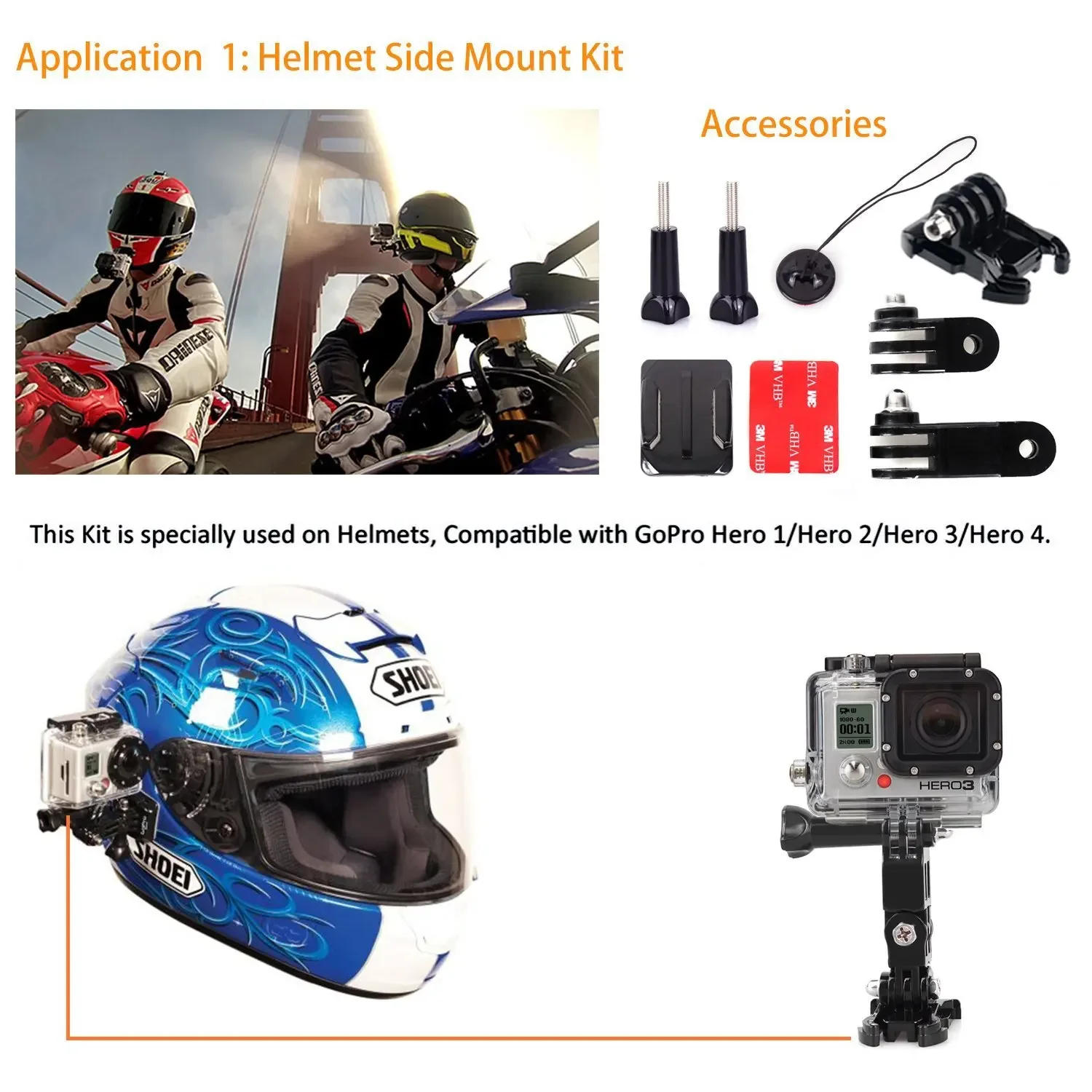 Description Picture 6 of itemAction camera Tripod accessories  For Gopro Hero Set Helmet Extension Arm Mount Kit Curved Selfie Stick For Xiaomi for Sjcam