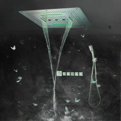 Thermostatic Concealed Shower System Bathroom For LED Ceiling Rain Shower Head Waterfall Large Flow Quick Open Valve Faucet