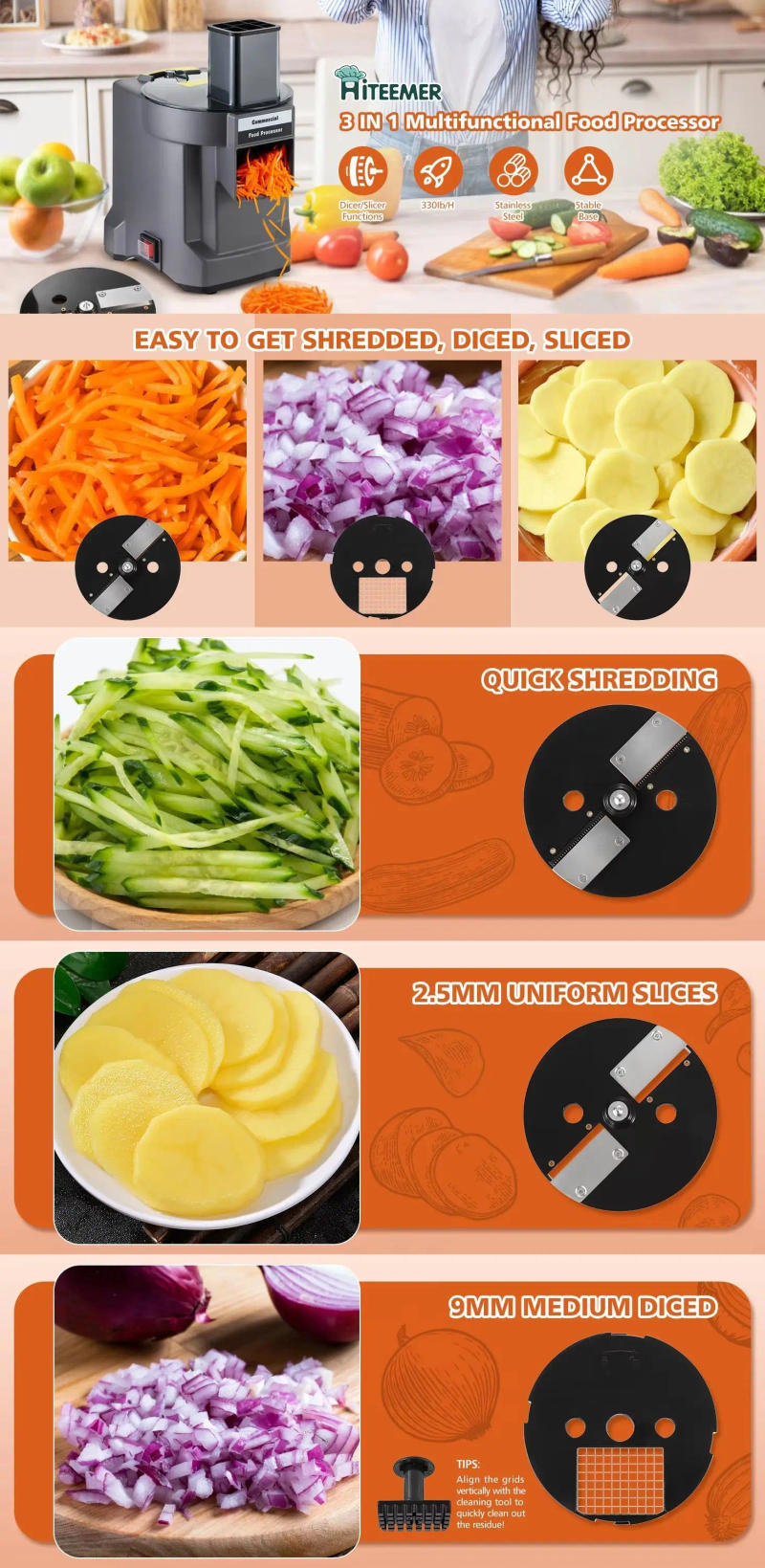 Description Picture 2 of item2025 new electric vegetable slicer-fully automatic shredding, dicing and slicing in three, large capacity+low noise, kitchen