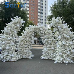 White Rose Hyacinth Orchid Floral Arrangement Decor Horn Arch Wedding Backdrop Floor Flower Row Event Banquet Party Stage Props